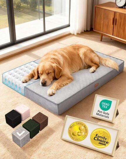 OhGeni Orthopedic Large Dog Bed, Reversible Memory Foam, 41 inch-XL(Gray)
