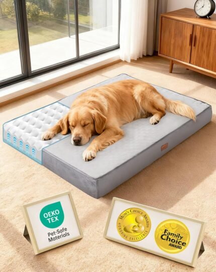 OhGeni Orthopedic Large Dog Bed, Reversible Memory Foam, 44 inch-XXL(Gray)