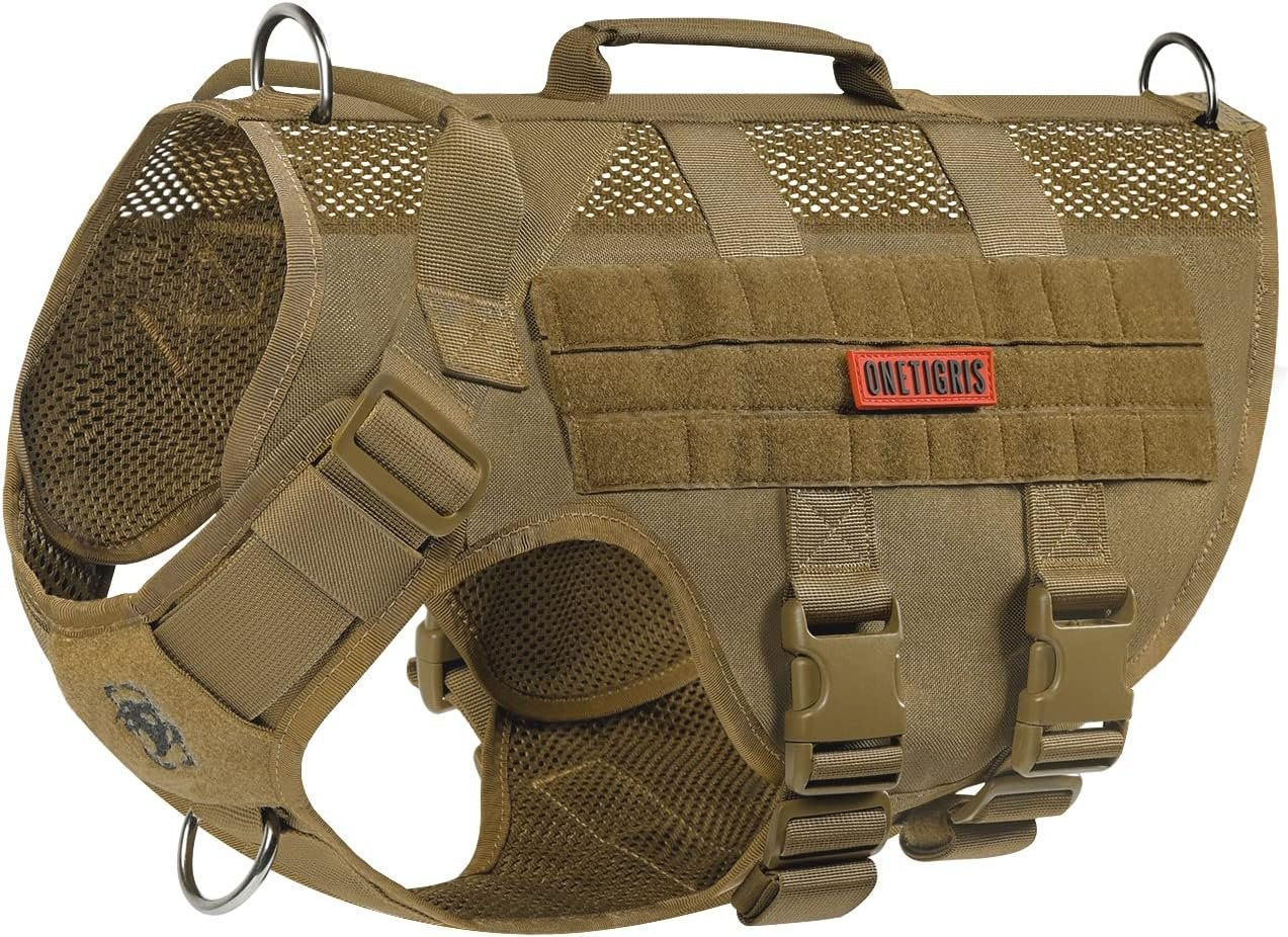 OneTigris No Pull Tactical Dog Harness for Medium Dog, Aire Mesh Dog Vest Harness, Breathable Military Molle Vests with Handles, Service Dog Vest for Walking Hiking Training (M, Brown) OneTigris No Pull Tactical Dog Harness for Medium Dog, Aire Mesh Dog Vest Harness, Breathable Military Molle Vests with Handles, Service Dog Vest for Walking Hiking Training (M, Brown)