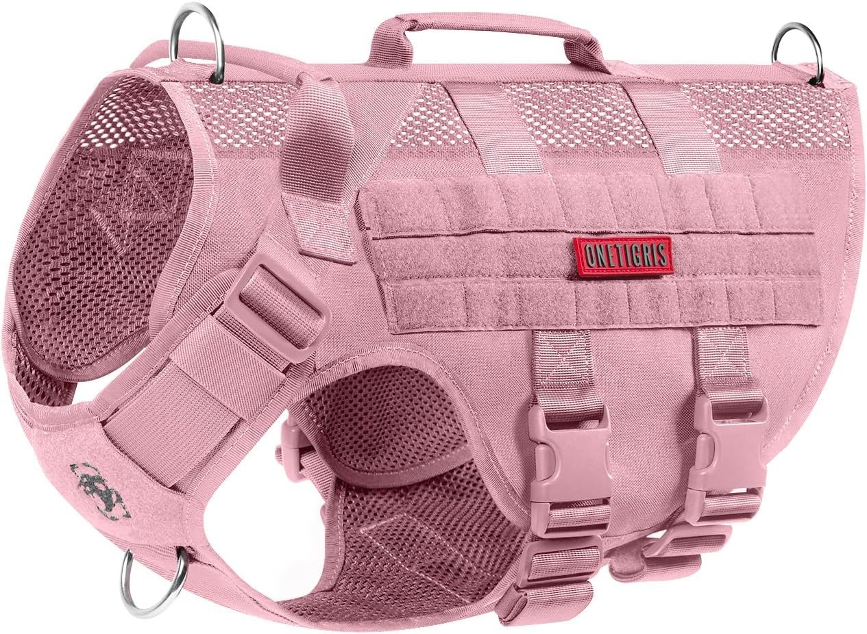 OneTigris Tactical Dog Harness for Small Dog, No Pull Small Dog Vest Harness with Handles Breathable Military Dogs Molle Vests for Walking Hiking Training (Pink, Medium) OneTigris Tactical Dog Harness for Small Dog, No Pull Small Dog Vest Harness with Handles Breathable Military Dogs Molle Vests for Walking Hiking Training (Pink, Medium)