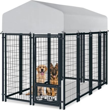 Oranland 8x4x6 FT Dog Kennel Outdoor for Large Dogs with Silver Roof