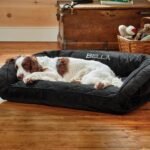 Orvis ComfortFill-Eco Couch Dog Bed – Plush Three-Sided Bolster with ComfortFill-Eco Cushion, Quilted Cover, Zip-Off & Machine Washable, Slate – Medium