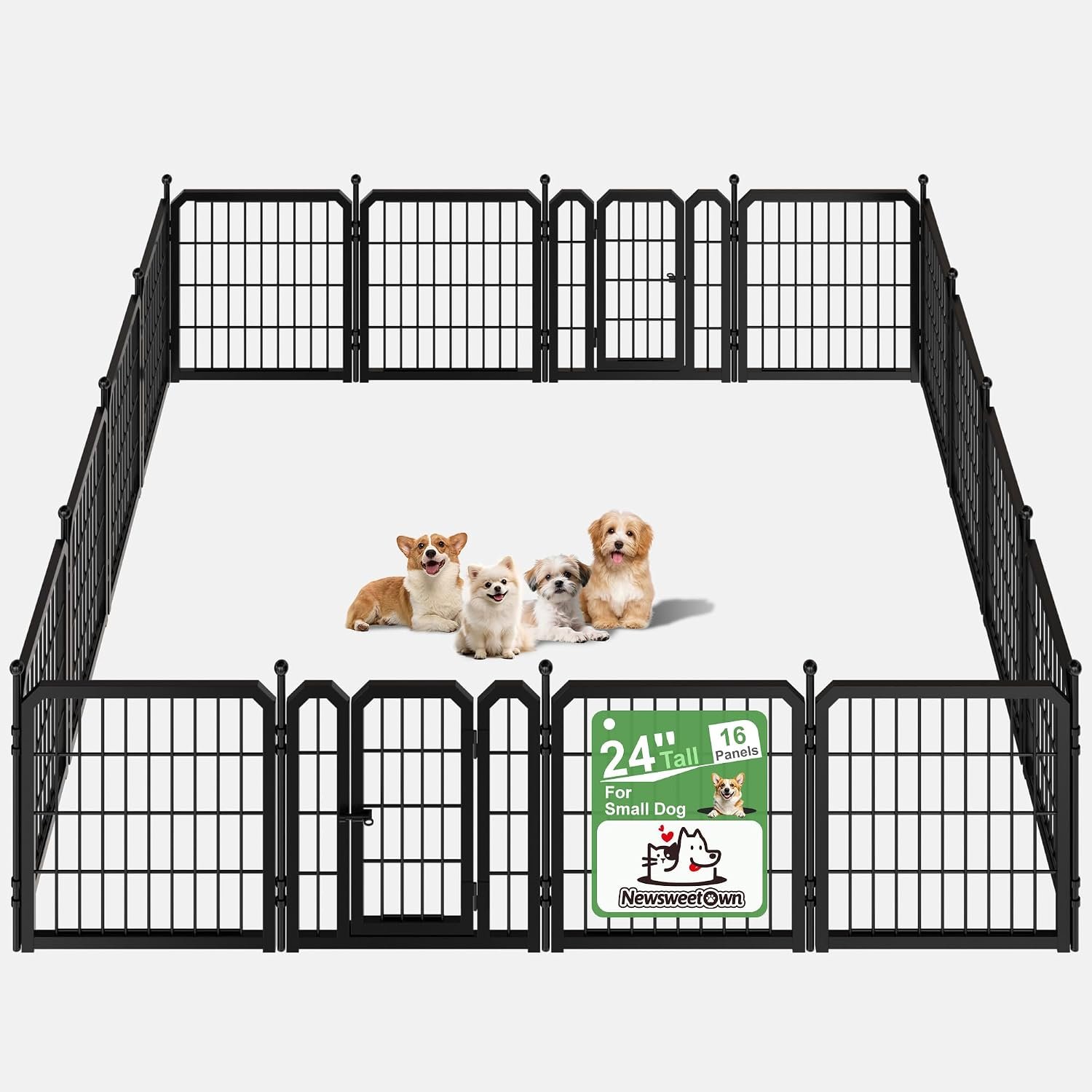 Outdoor Dog Playpen, 24 Inch 16 Panels Pet Fence, Black Outdoor Dog Playpen, 24 Inch 16 Panels Pet Fence, Black