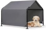 Outdoor Pet Shade Dog Shade Shelter, Versatile Pet Canopy Tent Pet Awning for Dogs, Cats, Small Animals and Livestock, 4'x4'x3' Waterproof, Sun Protection, Grey