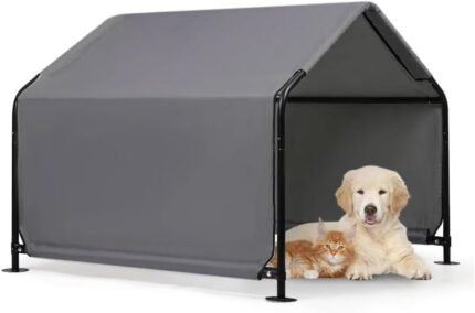 Outdoor Pet Shade Dog Shade Shelter, Versatile Pet Canopy Tent Pet Awning for Dogs, Cats, Small Animals and Livestock, 4’x4’x3′ Waterproof, Sun Protection, Grey