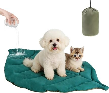 Outdoor Travel Dog Bed, Waterproof Reversible Leaf Mat for Small Medium Dogs Cats Camping, Portable Durable Roll Up Pet Bed with Carry Bag, Washable Lightweight Foldable Puppy Mat, 26x43in