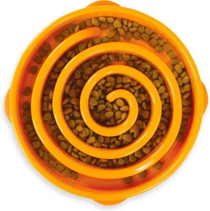Outward Hound Fun Feeder Slo Bowl Dog Slow Feeder, Swirl, Orange, 11.8"
