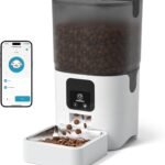 PAPIFEED Automatic Cat Feeder with App, WiFi Auto Cat Feeder, 6L Slow-Feed Cat Food Dispenser for Dry Food, Dual Power Supply Timed Pet Feeder for Small Dog, 10 Meals/Day, 12 Portions/Meal, White