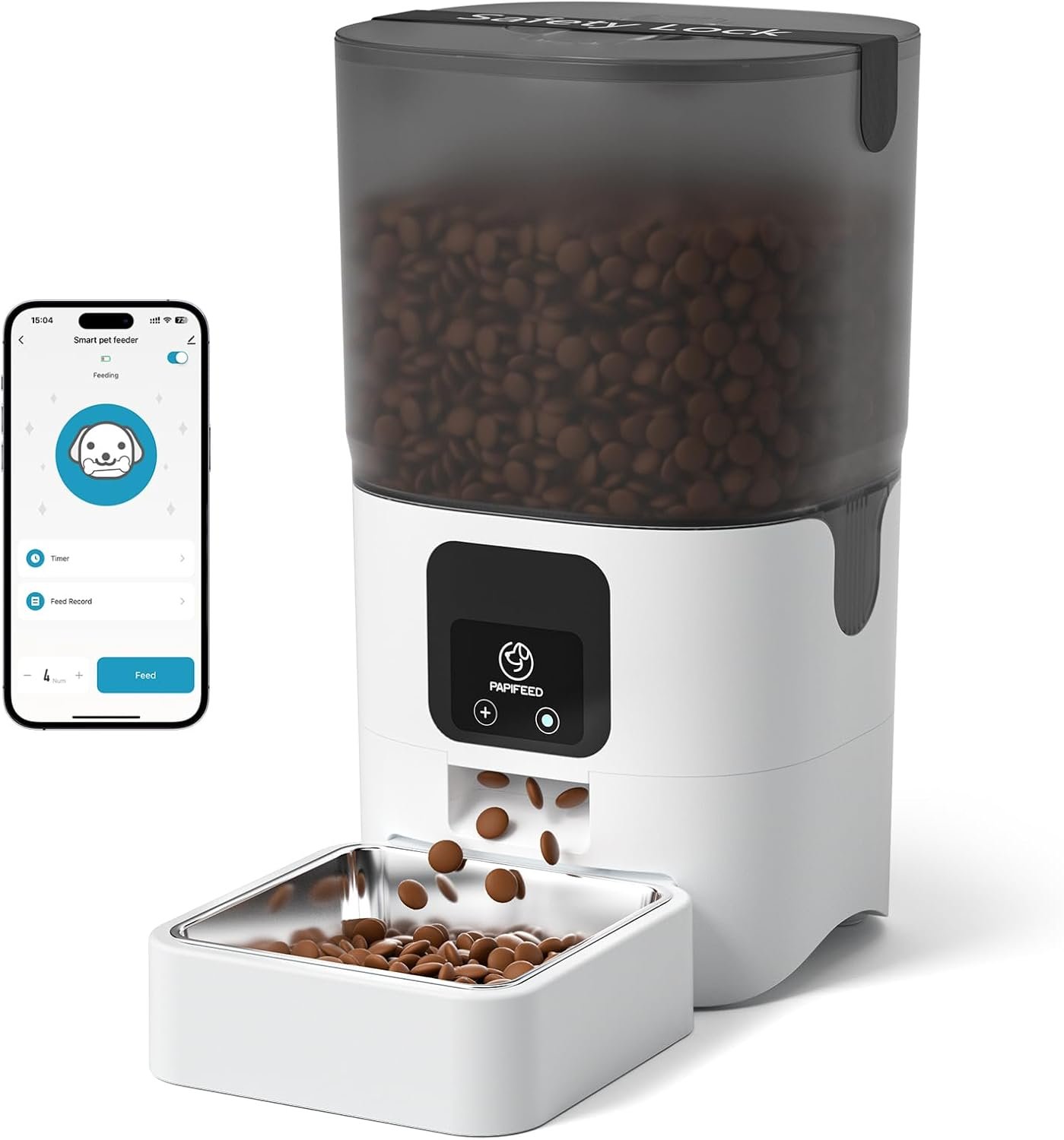 PAPIFEED Automatic Cat Feeder with App, WiFi Auto Cat Feeder, 6L Slow-Feed Cat Food Dispenser for Dry Food, Dual Power Supply Timed Pet Feeder for Small Dog, 10 Meals/Day, 12 Portions/Meal, White PAPIFEED Automatic Cat Feeder with App, WiFi Auto Cat Feeder, 6L Slow-Feed Cat Food Dispenser for Dry Food, Dual Power Supply Timed Pet Feeder for Small Dog, 10 Meals/Day, 12 Portions/Meal, White
