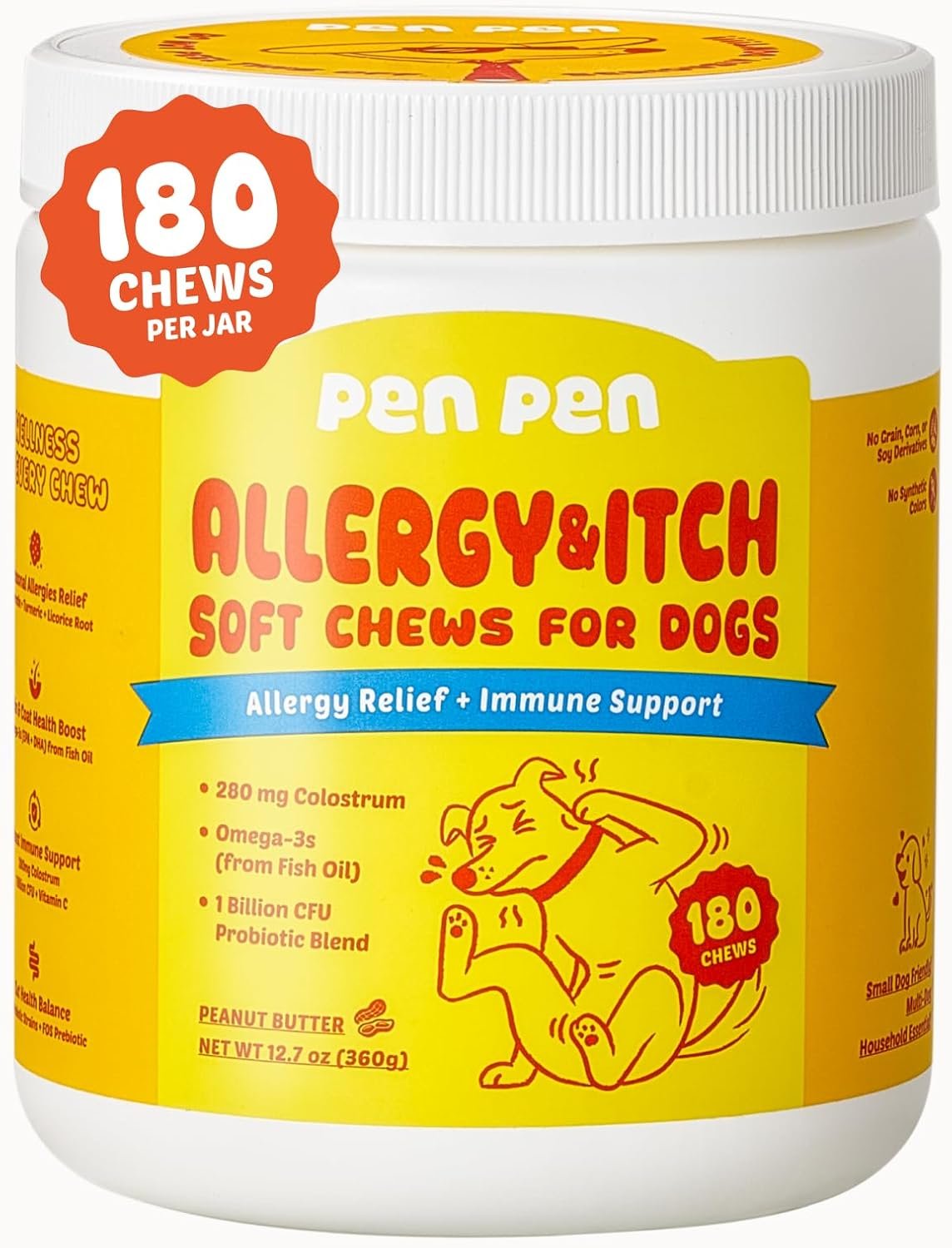 PENPEN Dog Allergy Chews – Anti-Itch & Itchy Skin Support for Dogs, Probiotics & Omega 3 (Fish Oil) for Immune & Gut Health – Peanut Butter Flavor – 180 Soft Chews PENPEN Dog Allergy Chews – Anti-Itch & Itchy Skin Support for Dogs, Probiotics & Omega 3 (Fish Oil) for Immune & Gut Health – Peanut Butter Flavor – 180 Soft Chews