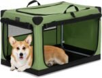 PETSFIT 30" Soft Portable Dog Crate – Patented Spiral Sturdy Frame, Collapsible Travel Kennel for Medium Dogs, 3 Mesh Door, Lockable Zippers, Indoor & Car Use Green