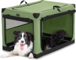 PETSFIT 36" Soft Portable Dog Crate – Patented Spiral Sturdy Frame, Collapsible Travel Kennel for Medium & Large Dogs, 3 Mesh Door, Lockable Zippers, Indoor & Car Use Green