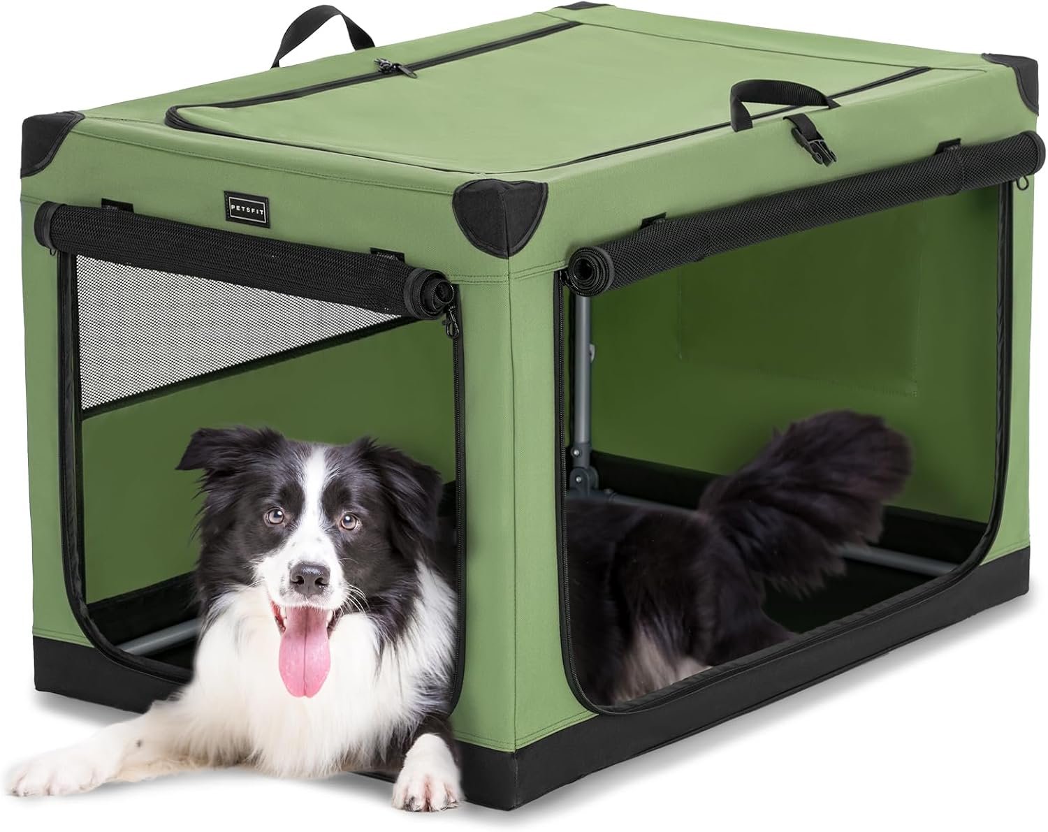 PETSFIT 36″ Soft Portable Dog Crate – Patented Spiral Sturdy Frame, Collapsible Travel Kennel for Medium & Large Dogs, 3 Mesh Door, Lockable Zippers, Indoor & Car Use Green PETSFIT 36″ Soft Portable Dog Crate – Patented Spiral Sturdy Frame, Collapsible Travel Kennel for Medium & Large Dogs, 3 Mesh Door, Lockable Zippers, Indoor & Car Use Green