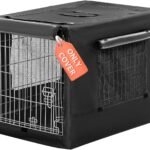 PETSFIT Dog Crate Cover,42 Inch Cover for Wire Dog Kennel, Single Door, Mesh Window, Flap On the Top and Back is Detachable，Black