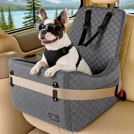 PETSFIT Pet Car Seat with Patented Safety System, 5″ Elevated Cushion