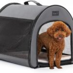 PETSFIT Portable Dog Crate, Travel Dog Crate – 19 Inch Lightweight, Roomy, Easy to Set Up, Sturdy Collapsible Dog Kennel with Thick Mat, Grey