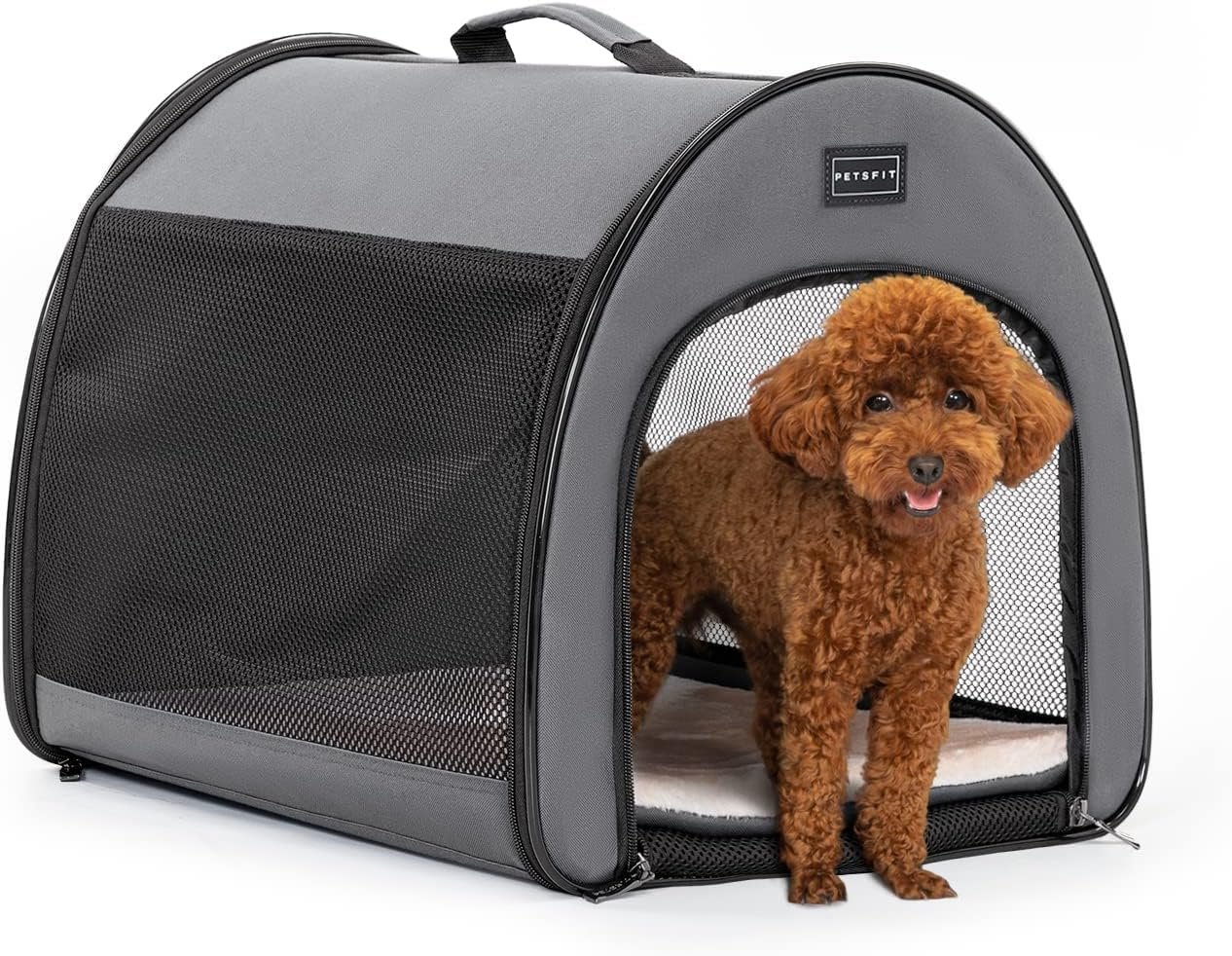 PETSFIT Portable Dog Crate, Travel Dog Crate – 19 Inch Lightweight, Roomy, Easy to Set Up, Sturdy Collapsible Dog Kennel with Thick Mat, Grey PETSFIT Portable Dog Crate, Travel Dog Crate – 19 Inch Lightweight, Roomy, Easy to Set Up, Sturdy Collapsible Dog Kennel with Thick Mat, Grey