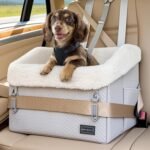 PETSFIT Small Dog Car Seat, Waterproof PU Leather Dog Booster Car Seat with Patented Safe Buckles, Pet Carseat for Medium or Small Sized Pets up to 30 lbs (Grey)