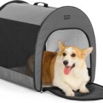 PETSFIT Soft Dog Crate, Dog Travel Crate – 26.5 Inch Lightweight, Roomy, Easy to Set Up, Portable Pop Up Dog Carrier with Thick Mat, Sturdy Soft Sided Dog Crate, Grey