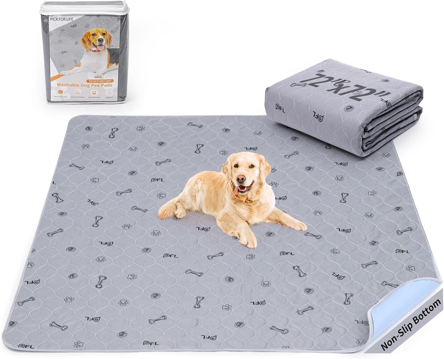 PICK FOR LIFE Washable Dog Pee Pad 72×72 Extra Large, Fast Absorbent Puppy Pads, Reusable Dog Training Pads Waterproof,Non-Slip Whelping Pad for Pet, Playpen, Incontinence, Housebreaking PICK FOR LIFE Washable Dog Pee Pad 72×72 Extra Large, Fast Absorbent Puppy Pads, Reusable Dog Training Pads Waterproof,Non-Slip Whelping Pad for Pet, Playpen, Incontinence, Housebreaking