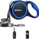 PINA Retractable Dog Leash, 26ft Dog Leash for Small Medium Large Dogs Up to 110lbs, 360° Tangle-Free Strong Reflective Nylon Tape, with Anti-Slip Handle, One-Handed Brake, Lock – Black Blue