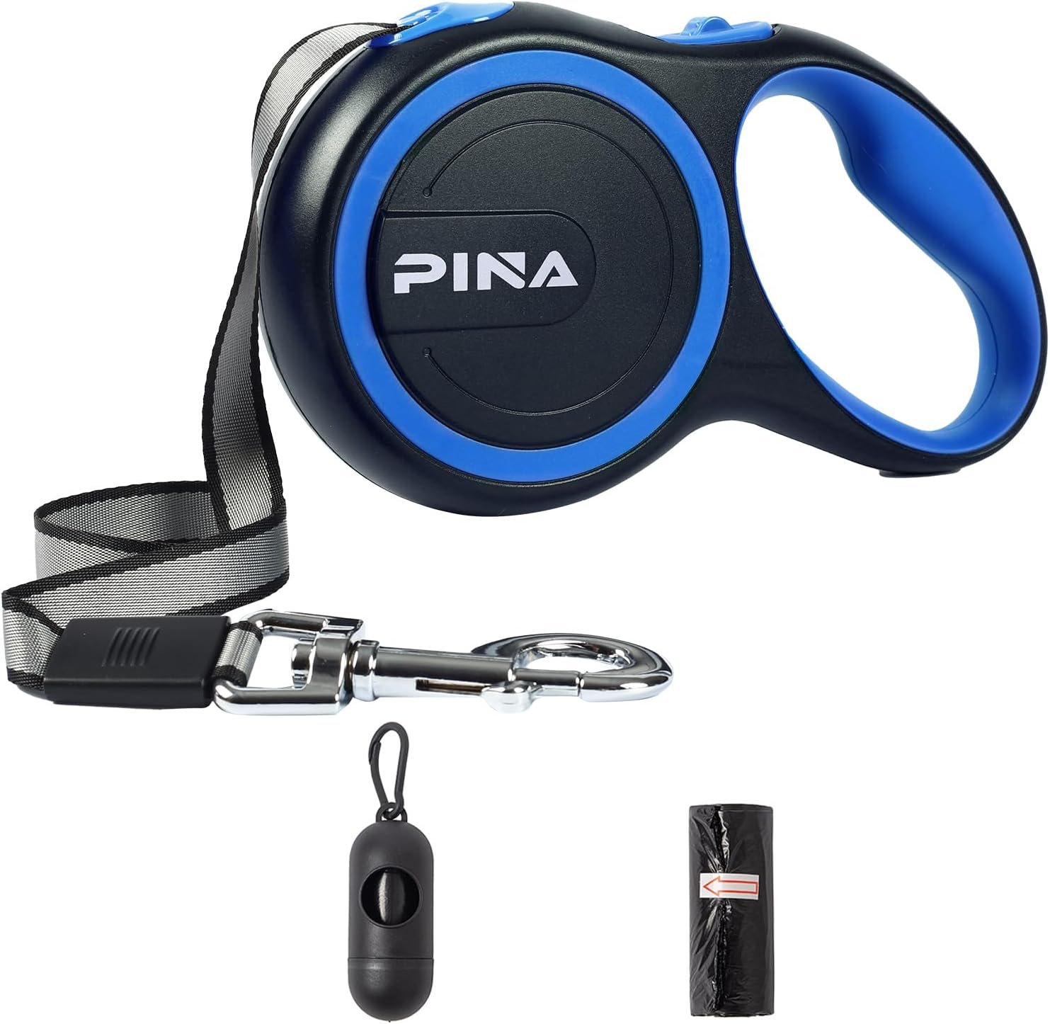PINA Retractable Dog Leash, 26ft Dog Leash for Small Medium Large Dogs Up to 110lbs, 360° Tangle-Free Strong Reflective Nylon Tape, with Anti-Slip Handle, One-Handed Brake, Lock – Black Blue PINA Retractable Dog Leash, 26ft Dog Leash for Small Medium Large Dogs Up to 110lbs, 360° Tangle-Free Strong Reflective Nylon Tape, with Anti-Slip Handle, One-Handed Brake, Lock – Black Blue