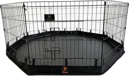 PJYuCien Puppy Playpen with Bottom Pad and Door, 8 Panels 24″ H, Black