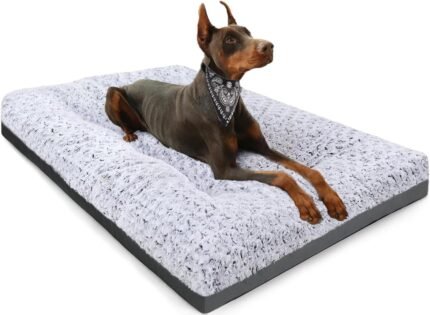 POCBLUE Deluxe Washable Dog Bed for Large Dogs Dog Crate Mat 35 Inch Comfy Fluffy Kennel Pad Anti-Slip for Dogs Up to 60 lbs, 35″ x 23″, Grey