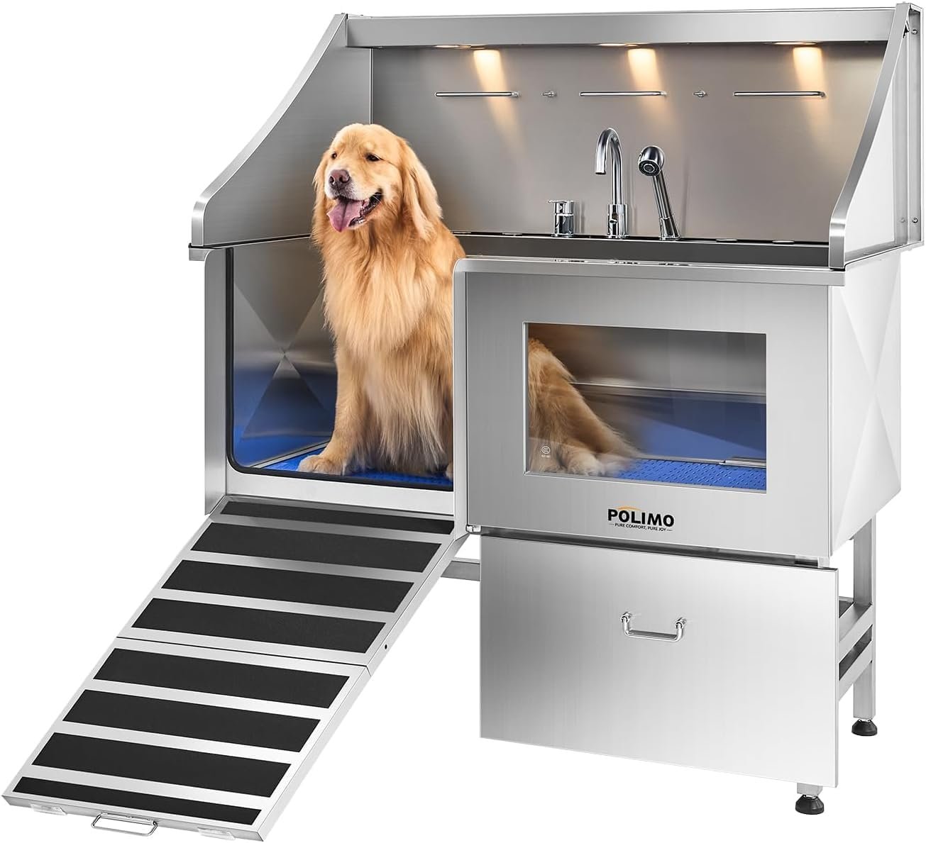 POLIMO LED Dog Washing Station, 304 Stainless Steel Pet Wash Sink POLIMO LED Dog Washing Station, 304 Stainless Steel Pet Wash Sink