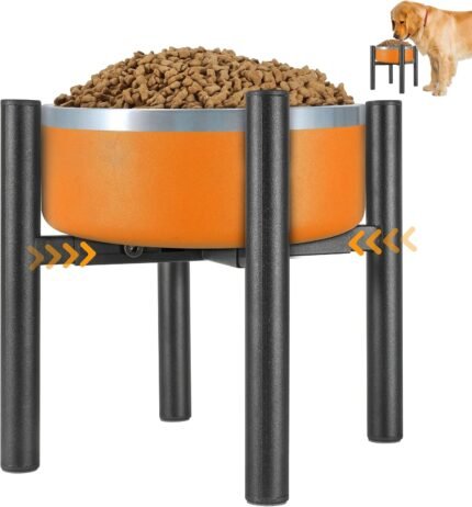 PROERR Lifted Dog Bowl Stand – Without Bowls, Single Raise Pet Food Table Adjustable Wide 6-10″, Tall 8 10 12″ – Bowl Stand Size Optional, Dog Bowls Holder Elevated for Small Medium Large Dogs Breed