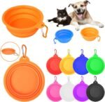 PROLOSO 9 Pcs Collapsible Dog Bowl Foldable Expandable Silicone Cup Dish for Pet Cat Food Water Feeding Portable Travel Bowl with Carabiner - Image 2