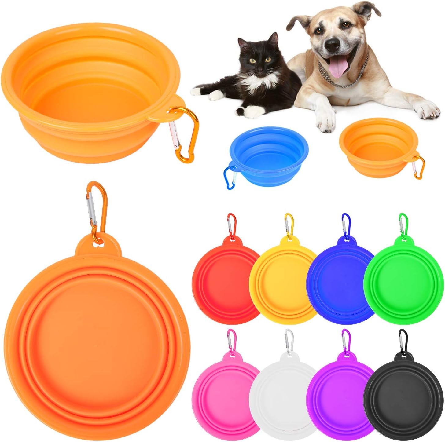PROLOSO 9 Pcs Collapsible Dog Bowl Foldable Expandable Silicone Cup Dish for Pet Cat Food Water Feeding Portable Travel Bowl with Carabiner PROLOSO 9 Pcs Collapsible Dog Bowl Foldable Expandable Silicone Cup Dish for Pet Cat Food Water Feeding Portable Travel Bowl with Carabiner