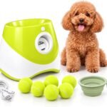 PT5 Automatic Dog Ball Launcher for Small Dogs, 6 × 2-Inch Mini Tennis Balls, Rechargeable Fetch Machine with 3 Launch Distances