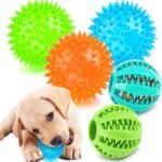 PUPTILY 2 Different Functions Interactive Ball for Dogs 2.5” Squeaky Dog Balls Toys and Puppy Teething Chew Toy Balls for Small Dogs for Clean Teeth and Training （5Pcs）