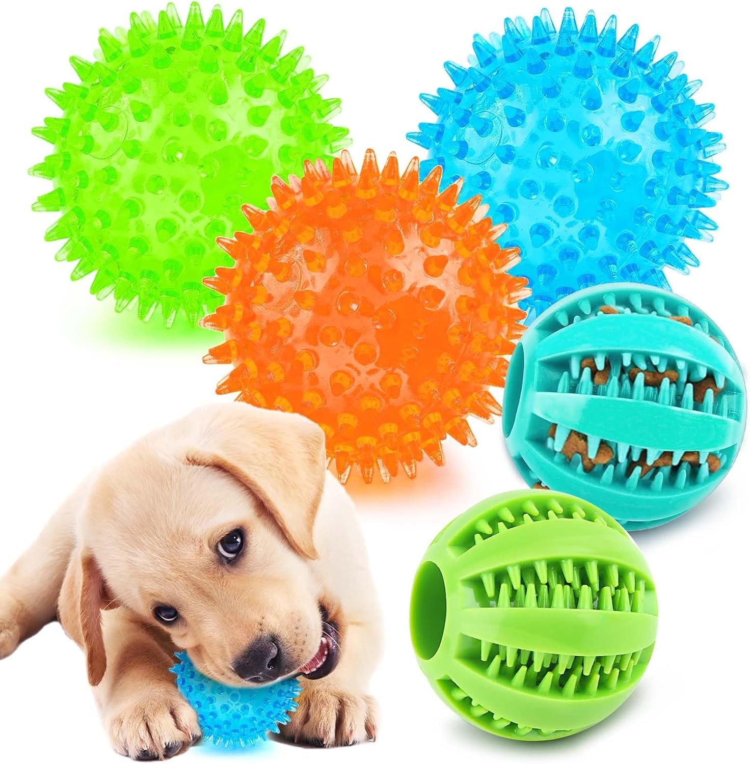 PUPTILY 2 Different Functions Interactive Ball for Dogs 2.5” Squeaky Dog Balls Toys and Puppy Teething Chew Toy Balls for Small Dogs for Clean Teeth and Training (5Pcs) PUPTILY 2 Different Functions Interactive Ball for Dogs 2.5” Squeaky Dog Balls Toys and Puppy Teething Chew Toy Balls for Small Dogs for Clean Teeth and Training (5Pcs)