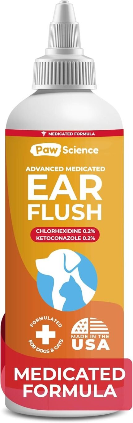Paw Science Dog Ear Cleaner – Cat & Dog Ear Infection Treatment – Medicated Pet Ear Wash, Flush, and Cleaning Solution for Dogs and Cats – Remedy for Itchy Yeast Relief
