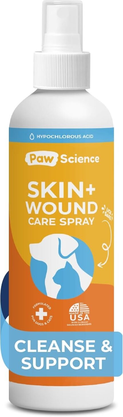 Paw Science Skin & Wound Care Spray for Dogs & Cats – Lick-Safe Antiseptic Healing Aid, Itch Relief & Skin Repair Treatment for Hot Spots, Rashes, Cuts, Burns, & Irritation