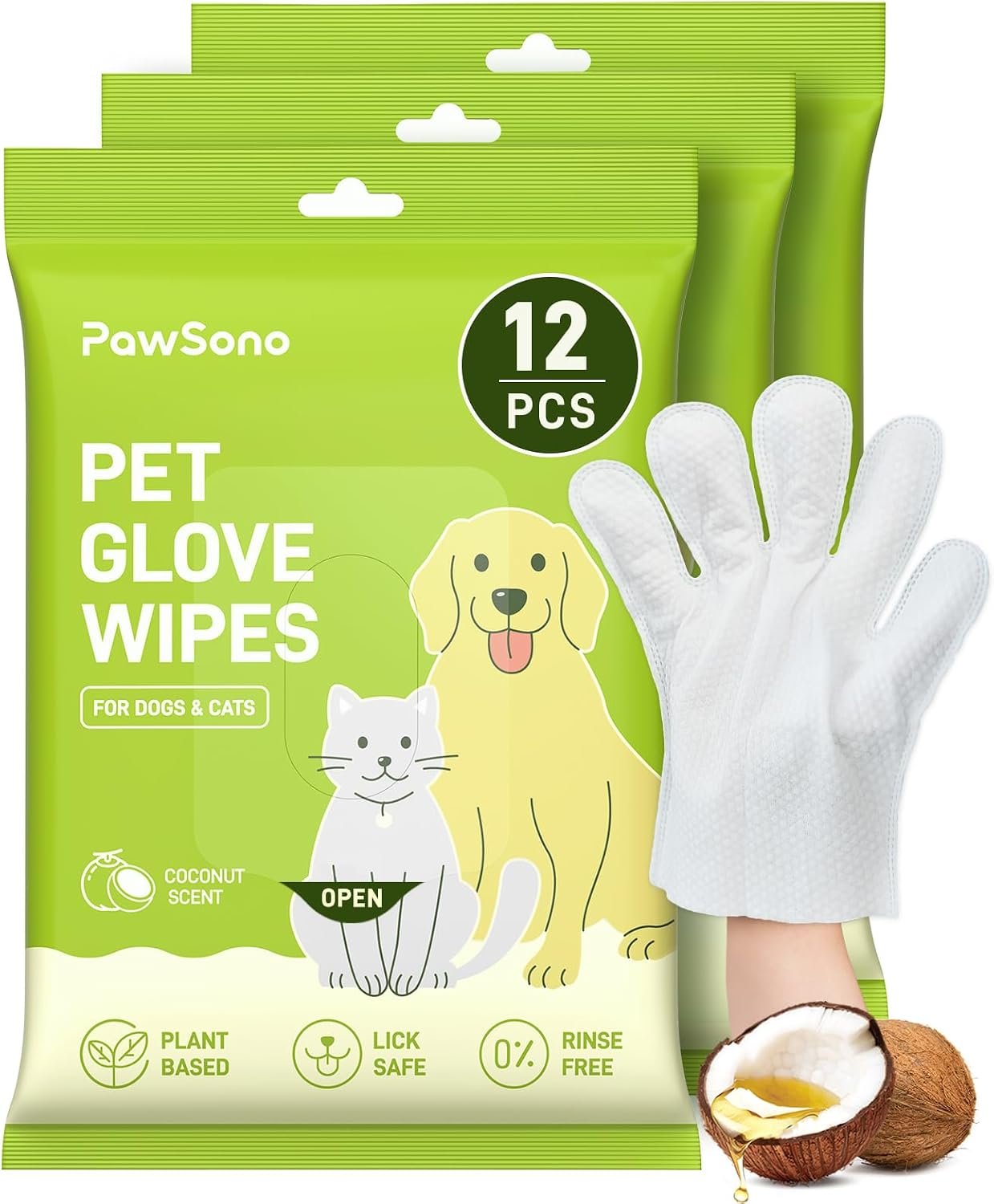 PawSono 36 Count Pet Wipes for Dogs & Cats, Glove Design, Coconut Scent PawSono 36 Count Pet Wipes for Dogs & Cats, Glove Design, Coconut Scent
