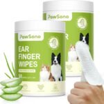 PawSono Dog Ear Wipes – 100 Count Dog Ear Cleaner Finger Wipes for Dogs & Cats, Pre-Moistened Ear Cleaning Wipes for Puppies, Kittens & Small Animals, Thick Pet Ear Wipes to Remove Wax, Dirt & Debris