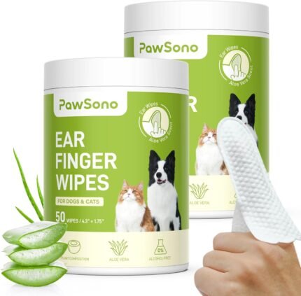 PawSono Dog Ear Wipes - 100 Count Dog Ear Cleaner Finger Wipes for Dogs & Cats, Pre-Moistened Ear Cleaning Wipes for Puppies, Kittens & Small Animals, Thick Pet Ear Wipes to Remove Wax, Dirt & Debris