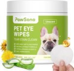 PawSono Dog Eye Wipes for Dogs and Cats, Unscented, 100 Count