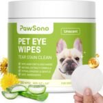 PawSono Dog Eye Wipes for Dogs and Cats, Unscented, 100 Count