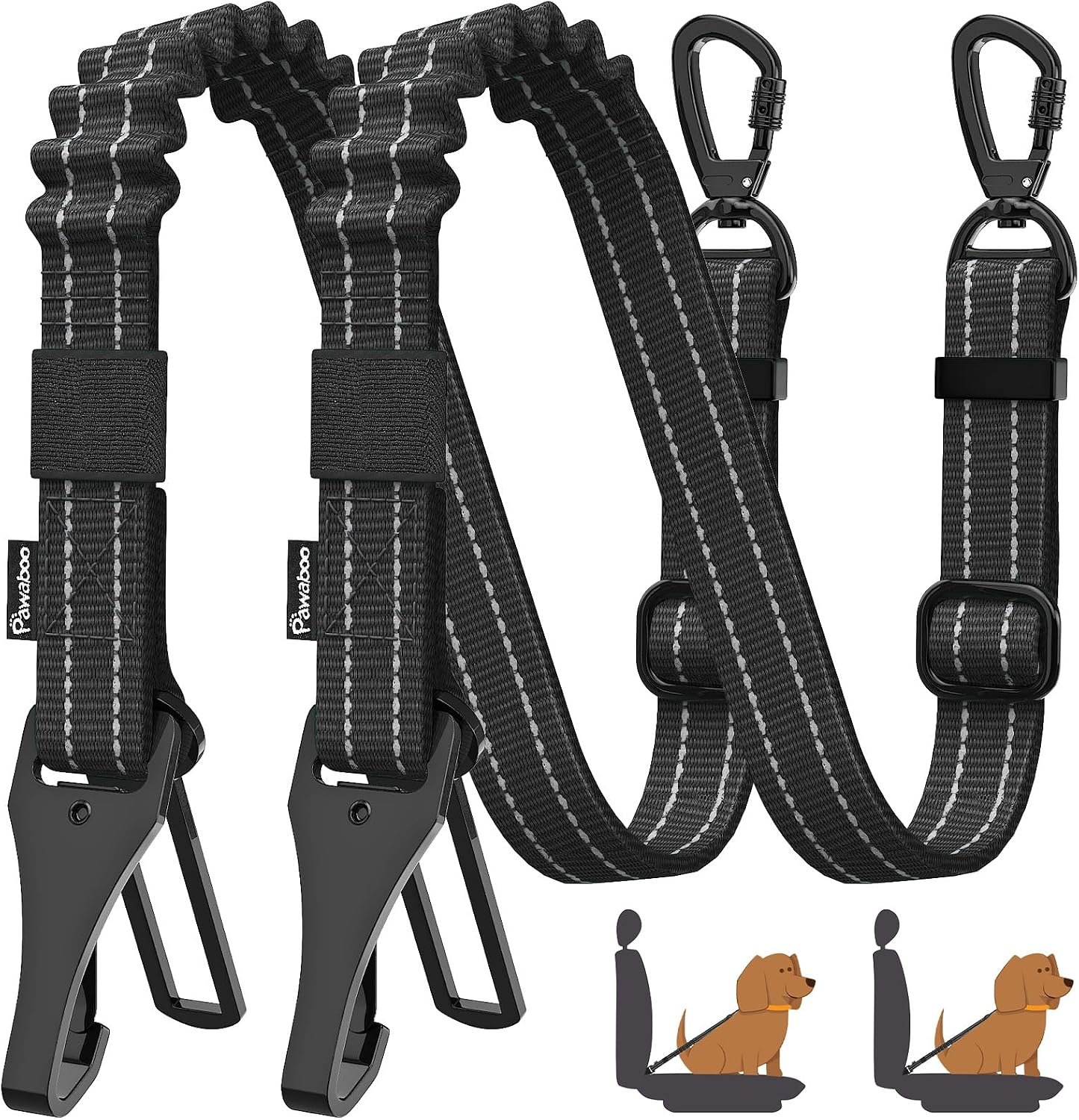 Pawaboo 2Pack Dog Car Seatbelt, 3-in-1 Dog Tether with Buckle & Hook Latch Pawaboo 2Pack Dog Car Seatbelt, 3-in-1 Dog Tether with Buckle & Hook Latch