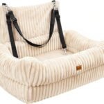 Pawaboo Dog Car Seat Bed, Memory Foam Booster for Medium/Large Dogs, Beige