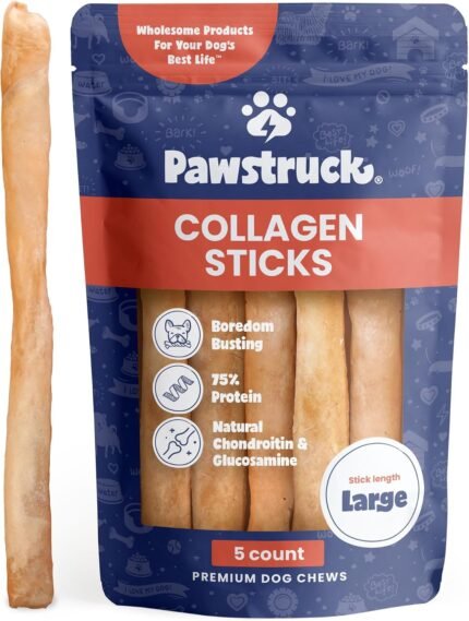 Pawstruck 12 Inch Beef Collagen Sticks Chews for Medium & Large Dogs 5 Pack