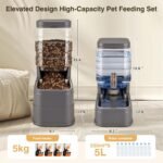 Pawzone 2 Pack Automatic Cat Feeder and Water Dispenser 1.3 Gallon Dog Gravity Food Feeder and Water with Ice Pack Stainless Steel Dry Food and Water Bowl for Small Medium Large Pets (Grey) - Image 2