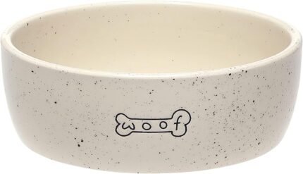 Pearhead Ceramic Dog Bowl – Woof Speckled Pet Food & Water Dish, 20 oz