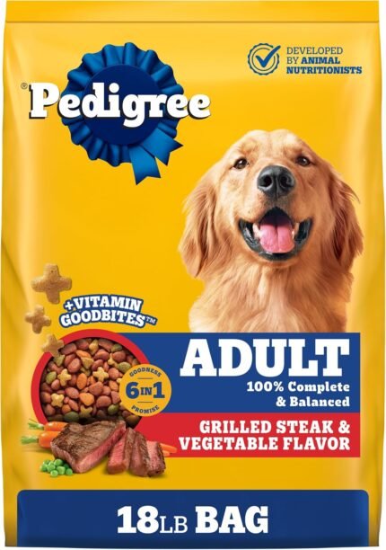 Pedigree Adult Complete Nutrition Dry Dog Food, Steak & Vegetable, 18 lb