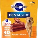Pedigree Dentastix Large Breed Dental Dog Treats, Bacon Flavor, 40 Count