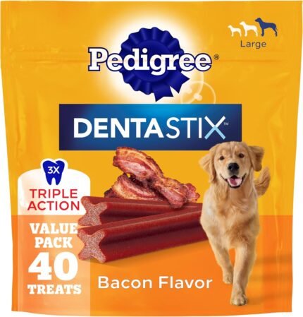 Pedigree Dentastix Large Breed Dental Dog Treats, Bacon Flavor, 40 Count